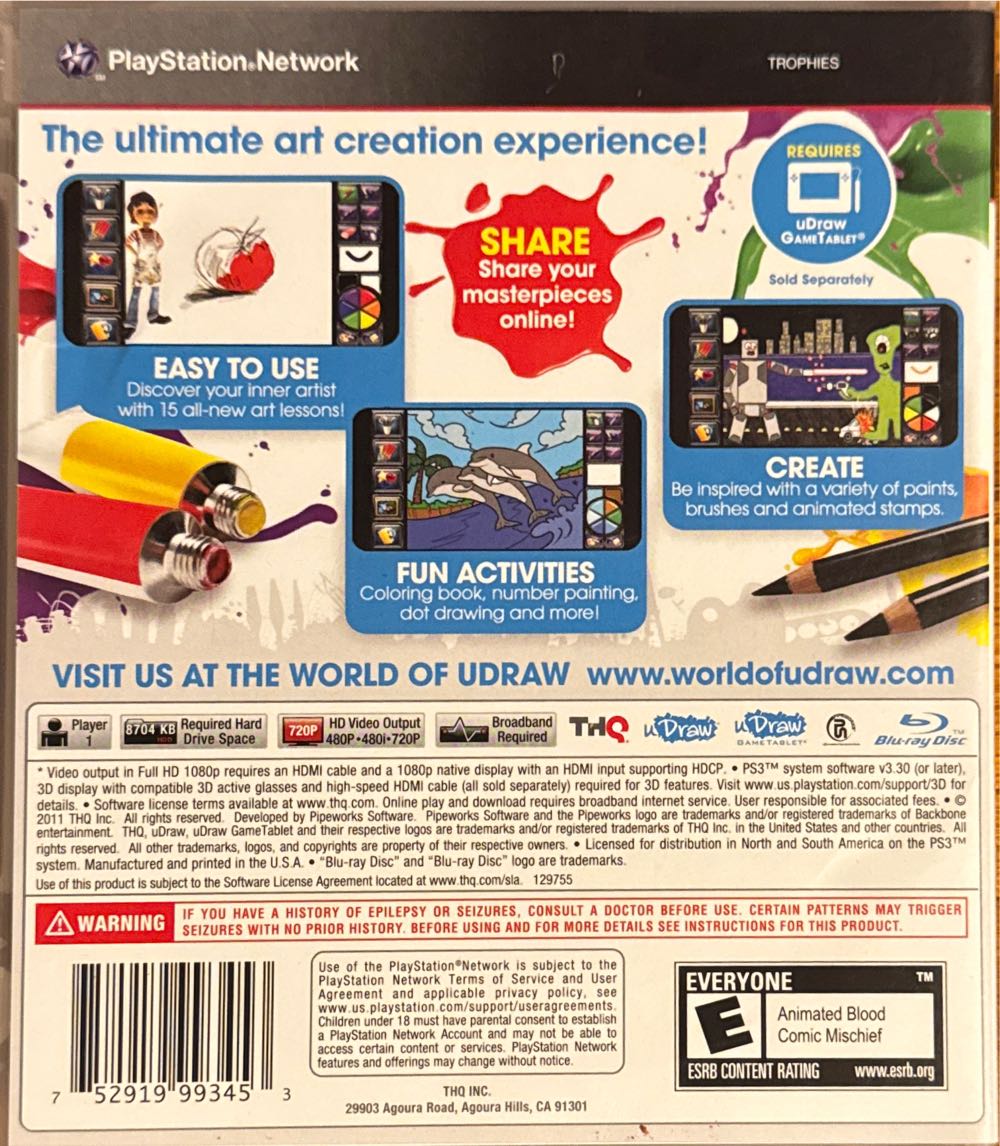 uDraw Studio Game Tablet Studio W/ Instant Artist U Draw - Sony PlayStation 3 (PS3) (THQ - 1) video game collectible [Barcode 752919993453] - Main Image 4