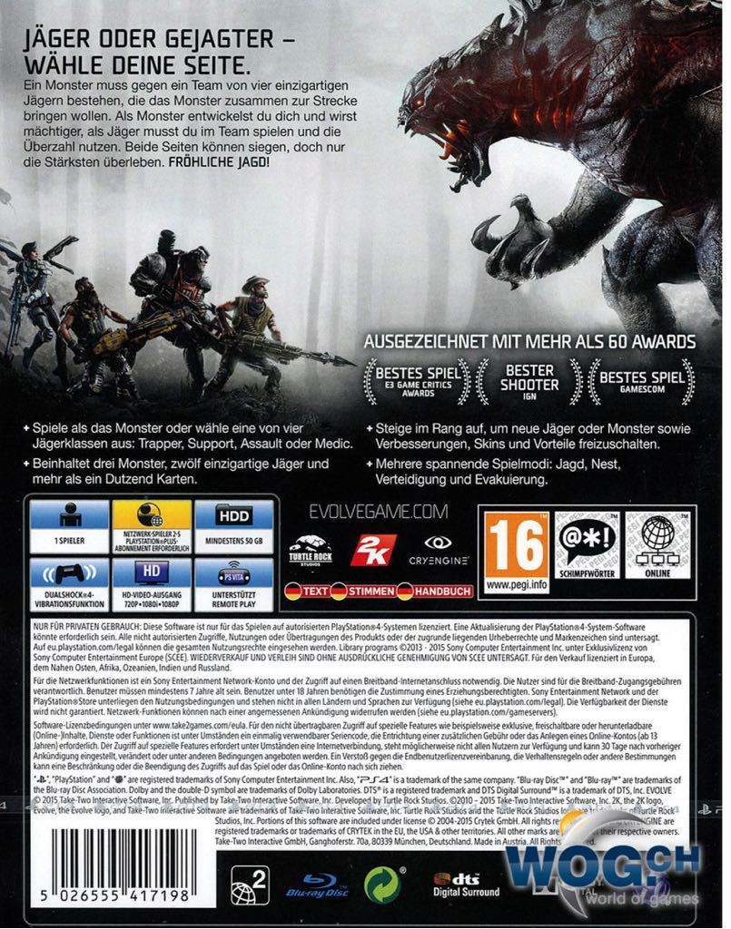 Evolve - Sony PlayStation 4 (PS4) (2K Games - 1) video game collectible [Barcode 5026555417303] - Main Image 2