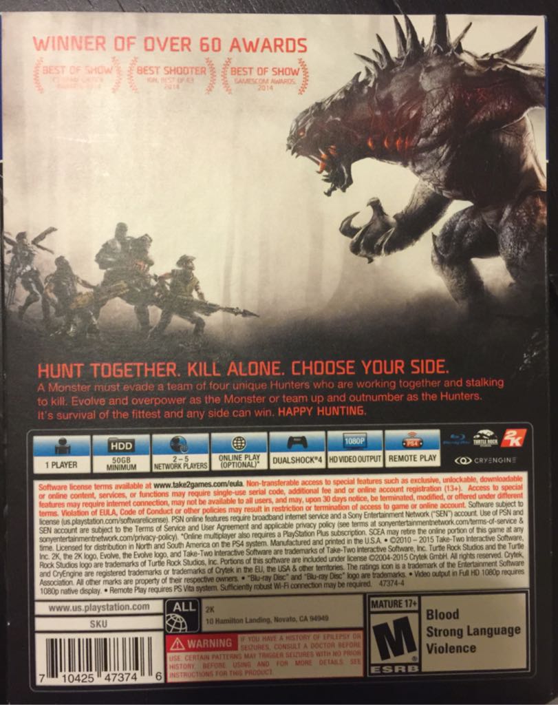 Evolve - Sony PlayStation 4 (PS4) (2K - 1-5) video game collectible [Barcode 710425473746] - Main Image 2