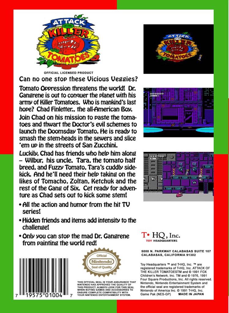 Attack of the Killer Tomatoes - Nintendo Entertainment System (NES) (Thq Software) video game collectible - Main Image 2