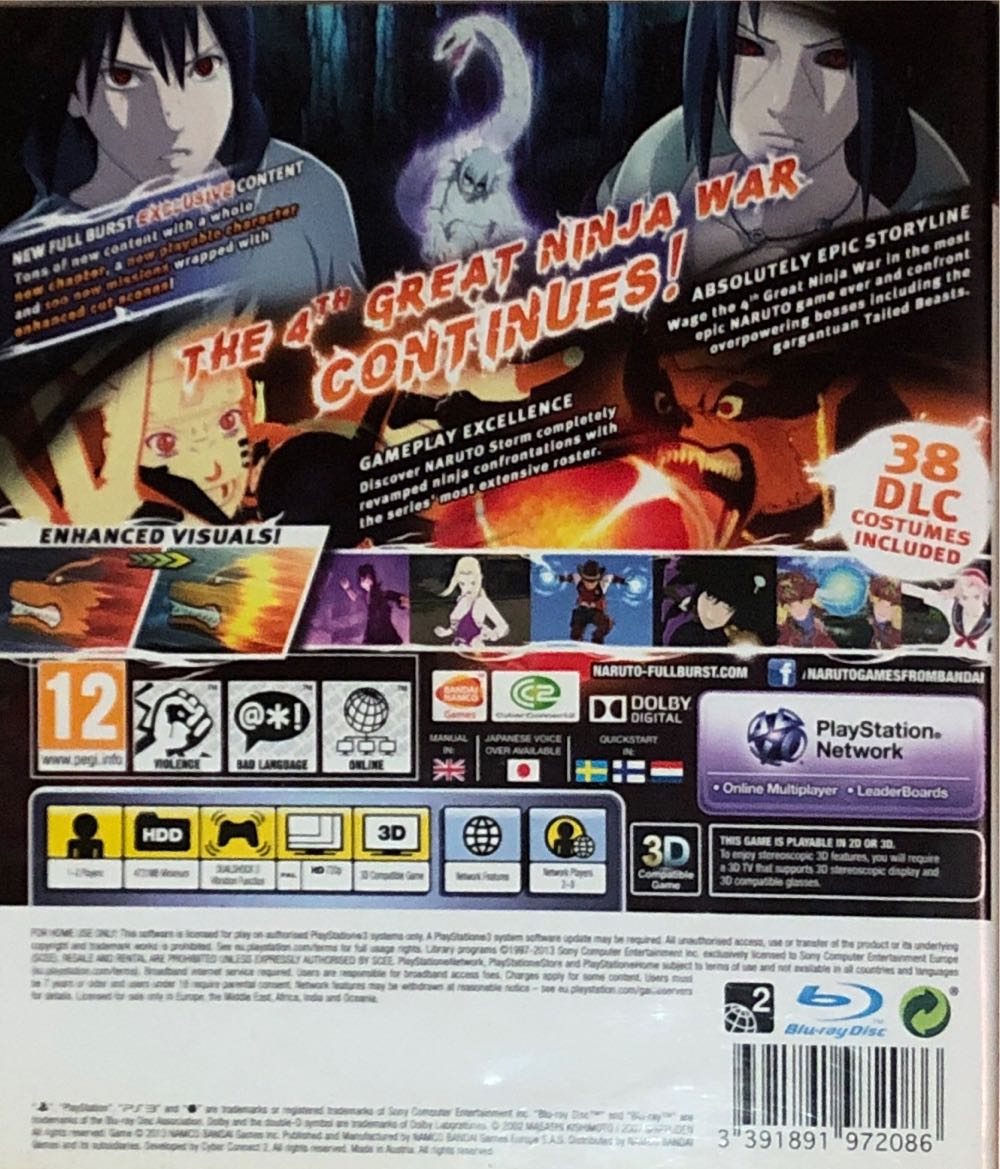Naruto Shippuden Ultimate Ninja Storm 3 Full Burst - Sony PlayStation 3 (PS3) (Namco Bandai - 2) video game collectible [Barcode 3391891972086] - Main Image 2