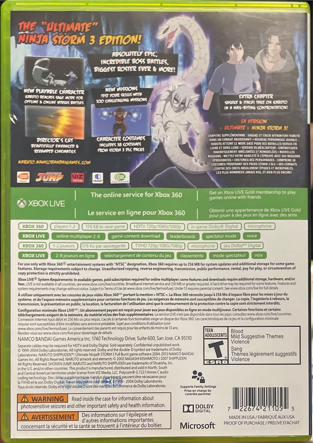 Naruto Shippuden: Ultimate Ninja Storm 3 - Full Burst - Microsoft Xbox 360 (Bandai - 1-2) video game collectible [Barcode 722674211055] - Main Image 2