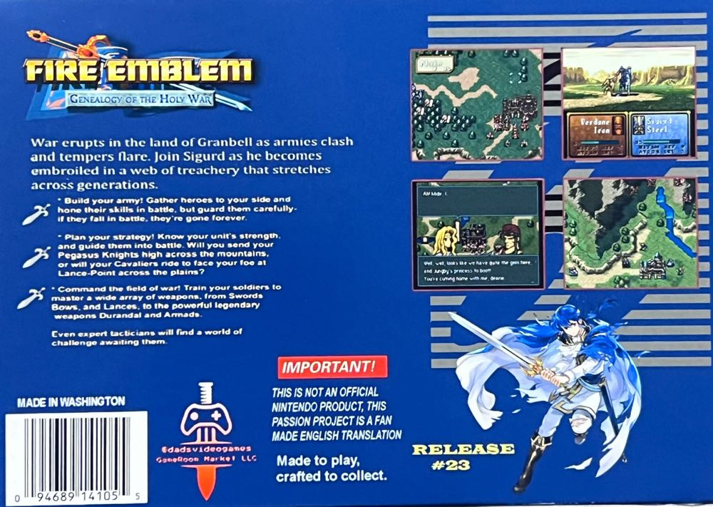 Fire Emblem: Genealogy of the Holy War - Nintendo Super Nintendo Entertainment System (SNES) (Intelligent Systems - 1) video game collectible - Main Image 2