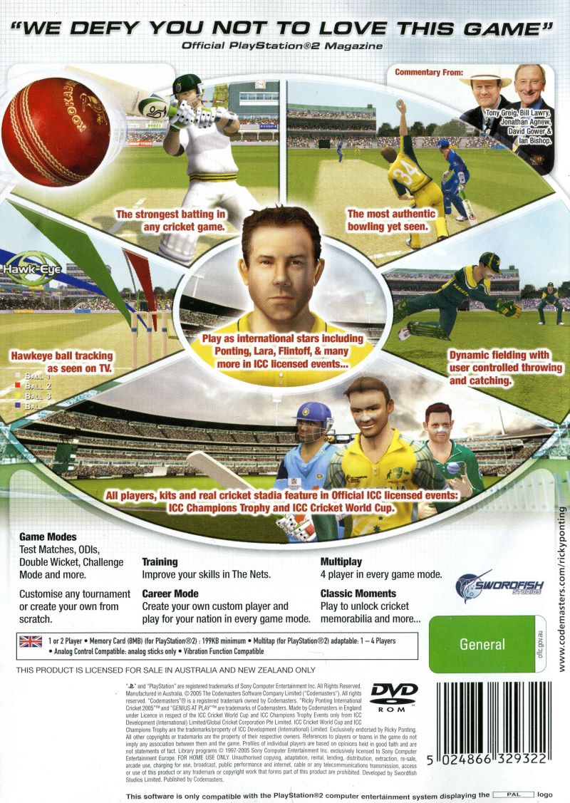 Ricky Ponting Cricket 2005 - Sony PlayStation 2 (PS2) video game collectible [Barcode 5024866329322] - Main Image 2