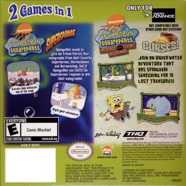 Spongebob Double Pack: Supersponge & Revenge Of The Flying Dutchman - Nintendo Game Boy Advance (GBA) (THQ) video game collectible - Main Image 2