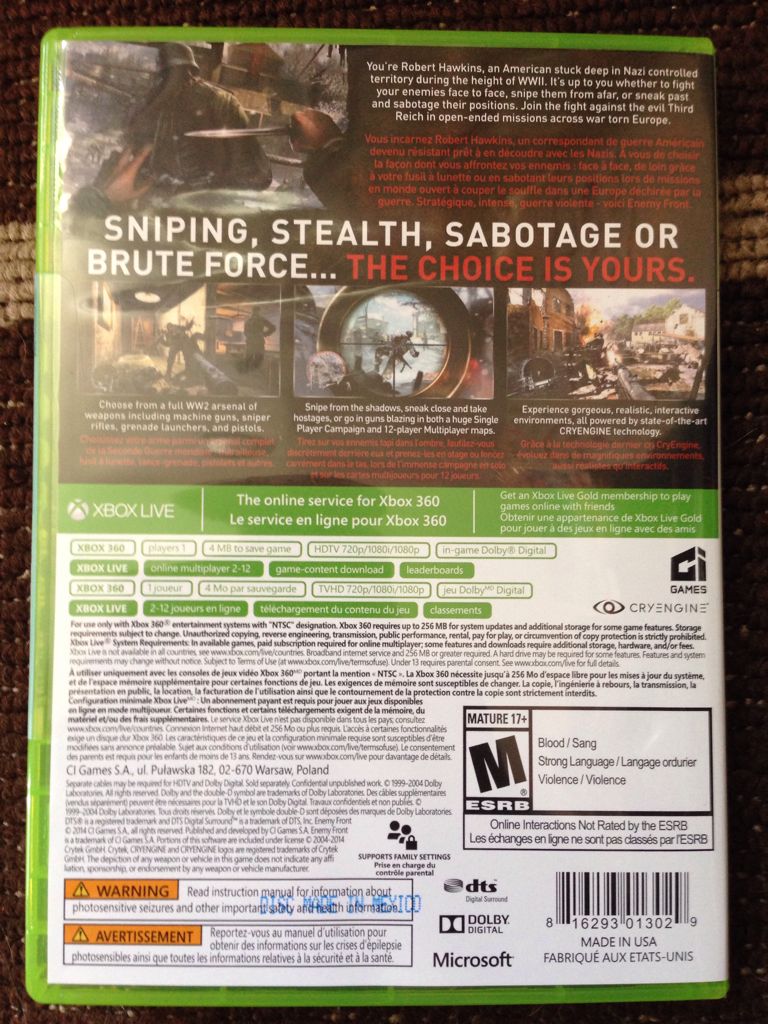Enemy Front - Microsoft Xbox 360 (Bandai Namco Games - 1) video game collectible [Barcode 816293013029] - Main Image 2