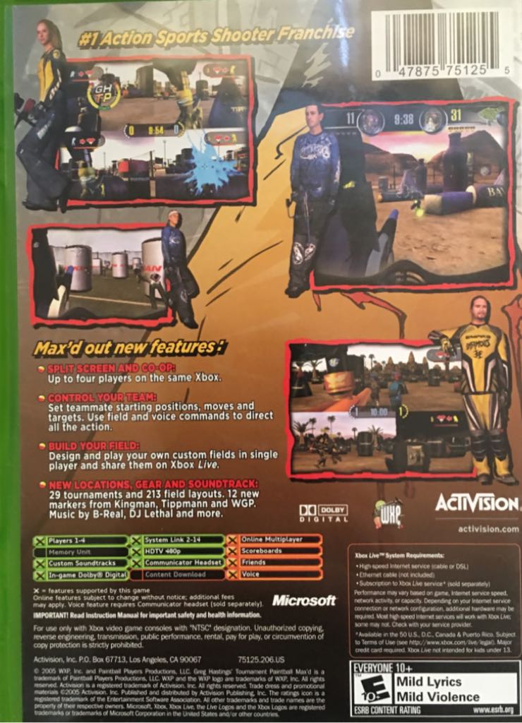 Greg Hastings’ Tournament Paintball: Max’d - Microsoft Xbox (Ubisoft - 4) video game collectible [Barcode 047875751255] - Main Image 2
