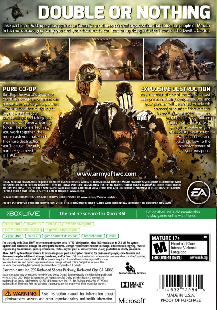 Army of Two: The Devils Cartel - Microsoft Xbox 360 (EA - 1-2) video game collectible [Barcode 5030930110093] - Main Image 2