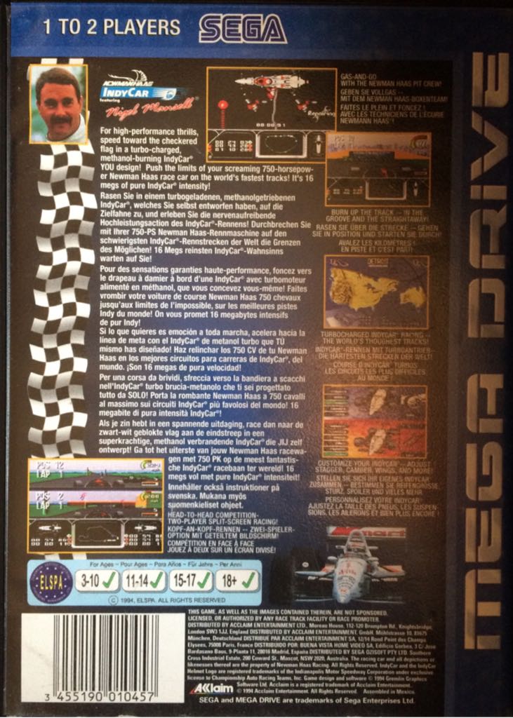 Newman Haas Indycar Featuring Nigel Mansell - Sega Mega Drive (Akklaim) video game collectible [Barcode 3455190010457] - Main Image 2