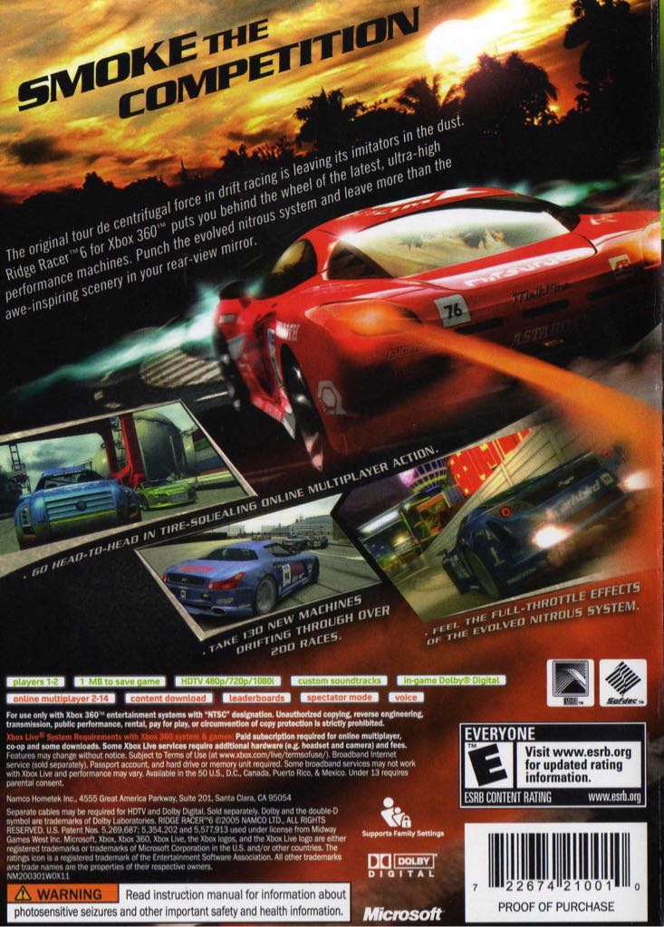 Ridge Racer 6 - Microsoft Xbox 360 (Ingram Entertainment - 1-14) video game collectible [Barcode 5030932049605] - Main Image 2