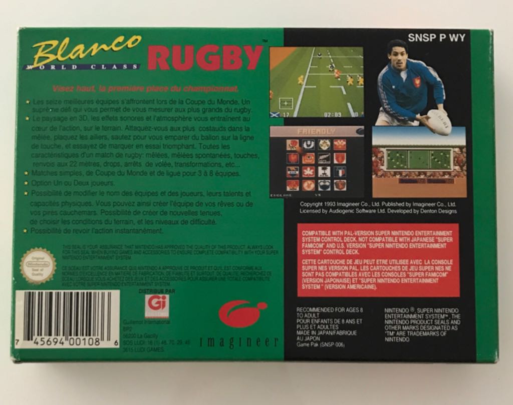 Blanco World Class Rugby - Nintendo Super Nintendo Entertainment System (SNES) video game collectible - Main Image 2