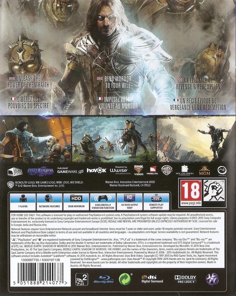 Shadow Of Mordor - Sony PlayStation 4 (PS4) (Monolith - 1) video game collectible [Barcode 5051895267011] - Main Image 2