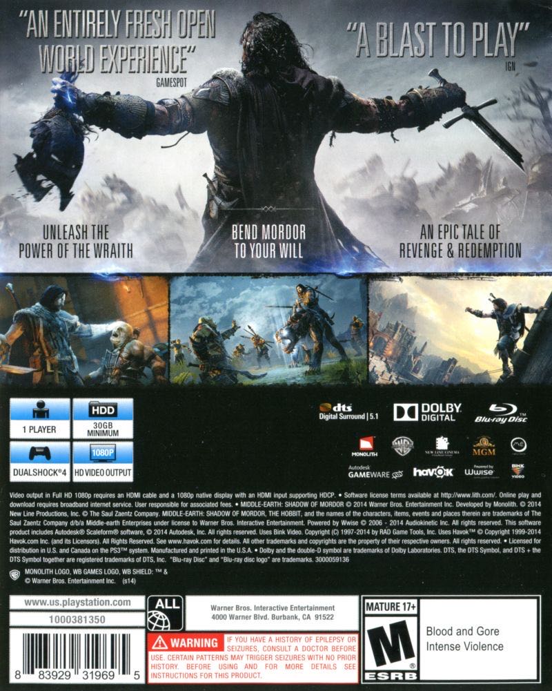 Shadow Of Mordor - Sony PlayStation 4 (PS4) video game collectible [Barcode 5051895381144] - Main Image 2