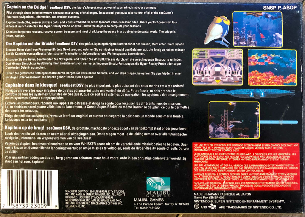 SeaQuest: DSV - Nintendo Super Nintendo Entertainment System (SNES) (Malibu Games - 1) video game collectible [Barcode 758739230099] - Main Image 2