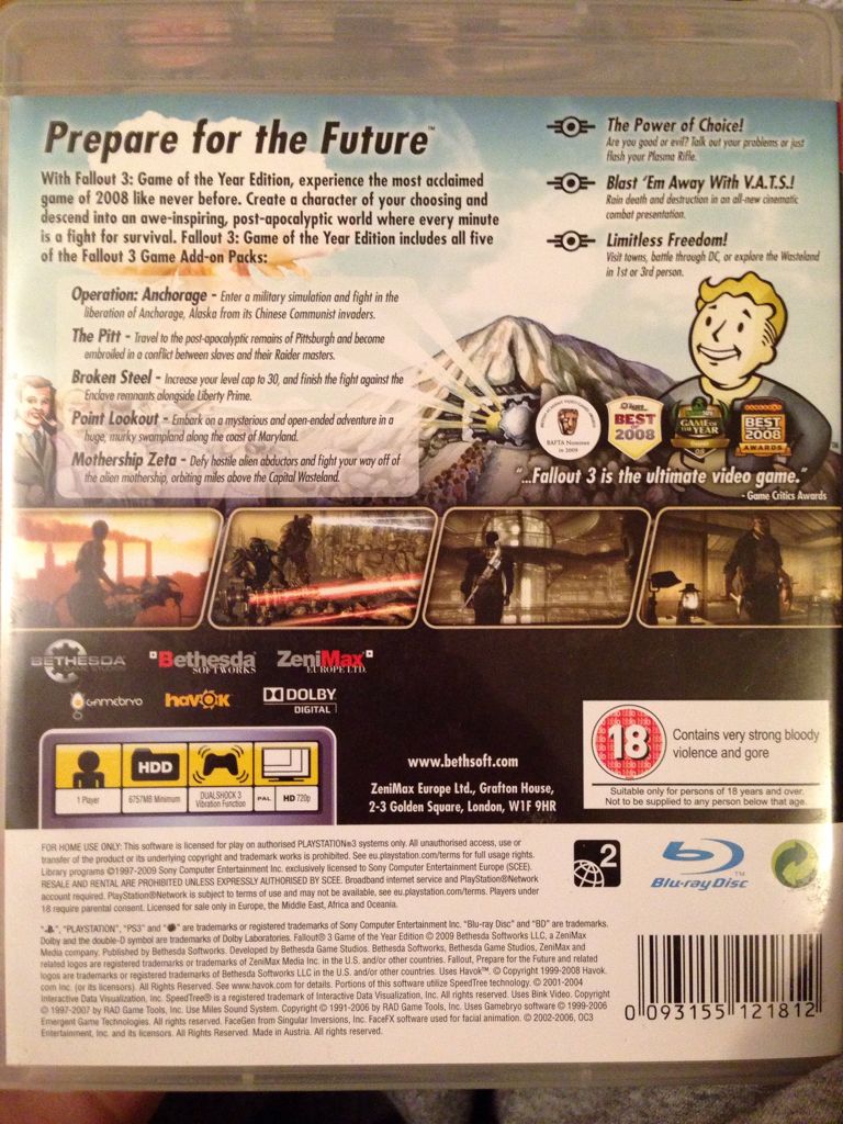 Fallout 3: Game of the Year Edition - Sony PlayStation 3 (PS3) (Bethesda - 1) video game collectible [Barcode 093155121812] - Main Image 2