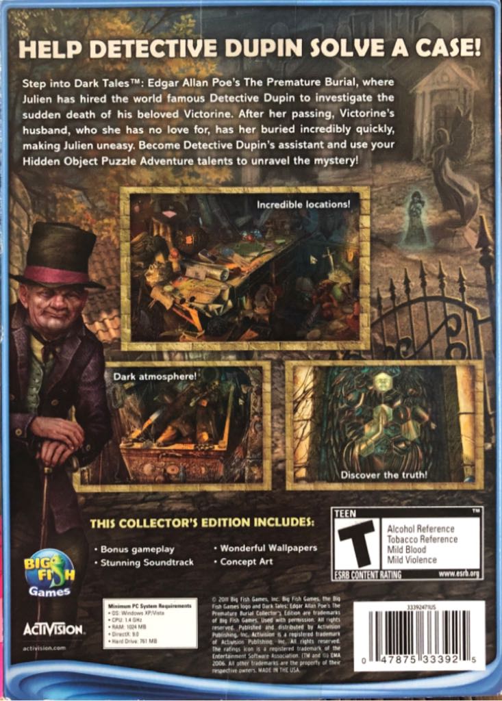 DARK TALES: EDGAR ALLAN POE’S PREMATURE BURIAL - PC (Activision) video game collectible [Barcode 047875333925] - Main Image 2
