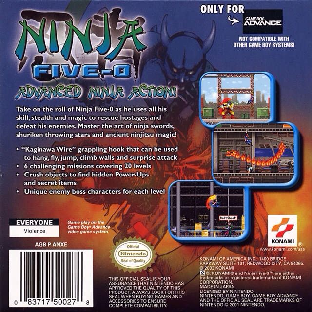Ninja Five-O - Nintendo Game Boy Advance (GBA) (Konami of America, Inc. - 1) video game collectible [Barcode 083717500278] - Main Image 2