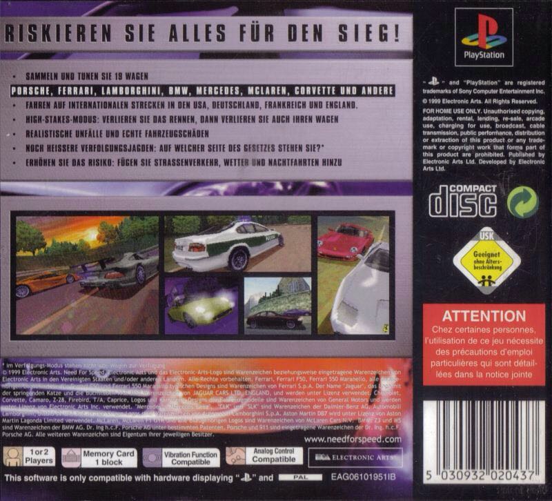 Need For Speed High Stakes - PS1 2.0 - Sony PlayStation (Electronic Arts - 1 Players) video game collectible [Barcode 5030941025416] - Main Image 2