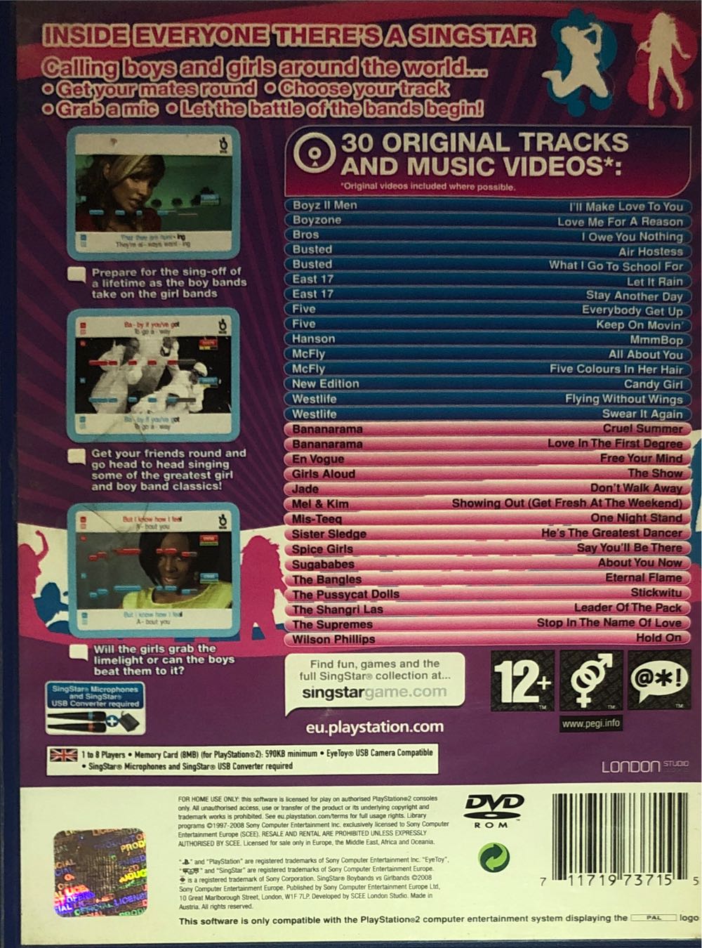 Singstar: Boybands Vs Girlbands - Sony PlayStation 2 (PS2) (Sony Computer Entertainment - 8) video game collectible [Barcode 711719737155] - Main Image 2