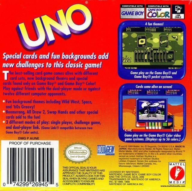 UNO - Nintendo Game Boy Color (Mattel Media - 2) video game collectible [Barcode 074299269455] - Main Image 2