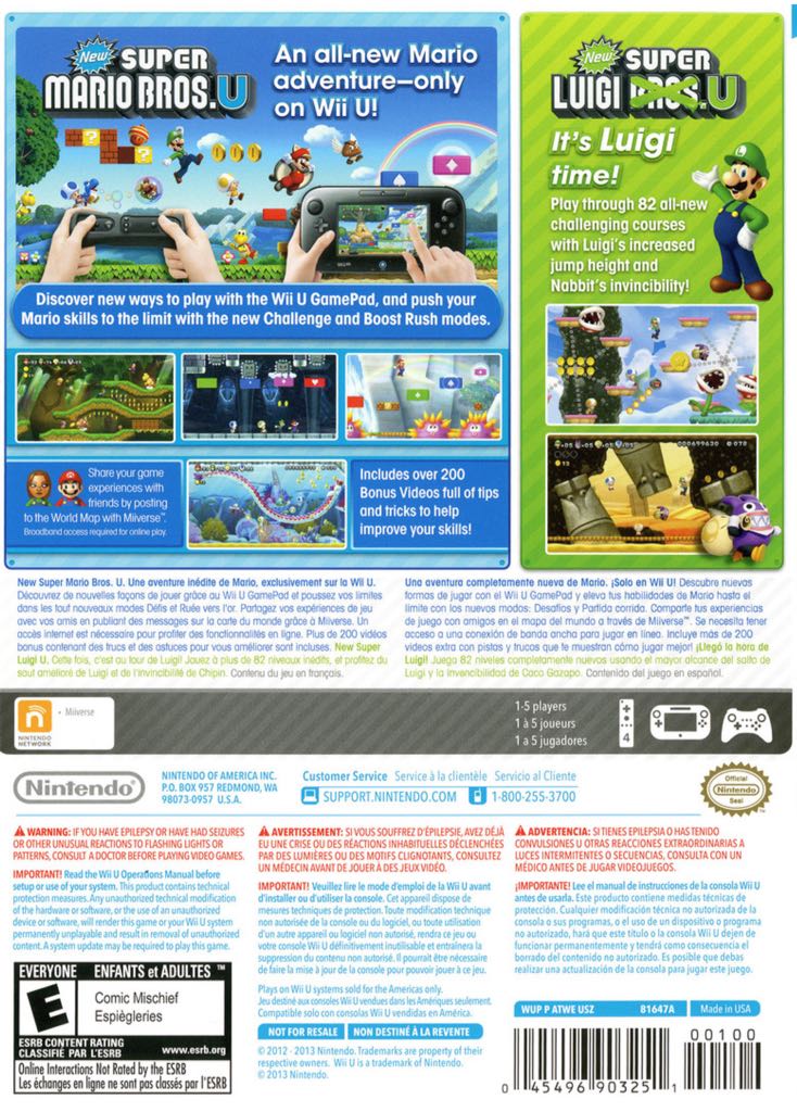 New Super Mario Bros.U + New Super Luigi U - Nintendo Wii U (Nintendo - 1-5) video game collectible [Barcode 045496331221] - Main Image 2