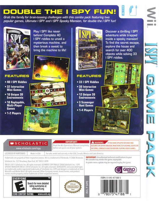 I Spy Game Pack - Nintendo Wii (Scholastic Interactive - Prize) video game collectible [Barcode 078073471881] - Main Image 3