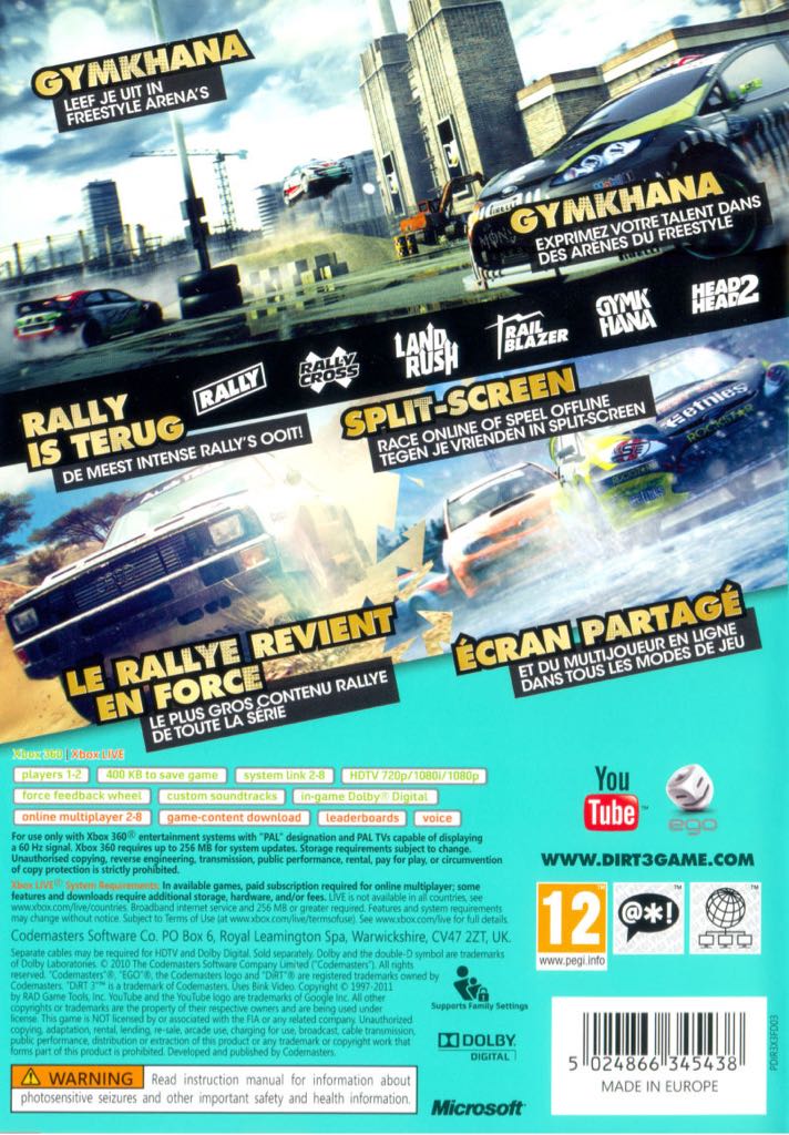 DiRT 3 - Microsoft Xbox 360 (Codemasters - 2) video game collectible [Barcode 5024866345407] - Main Image 2