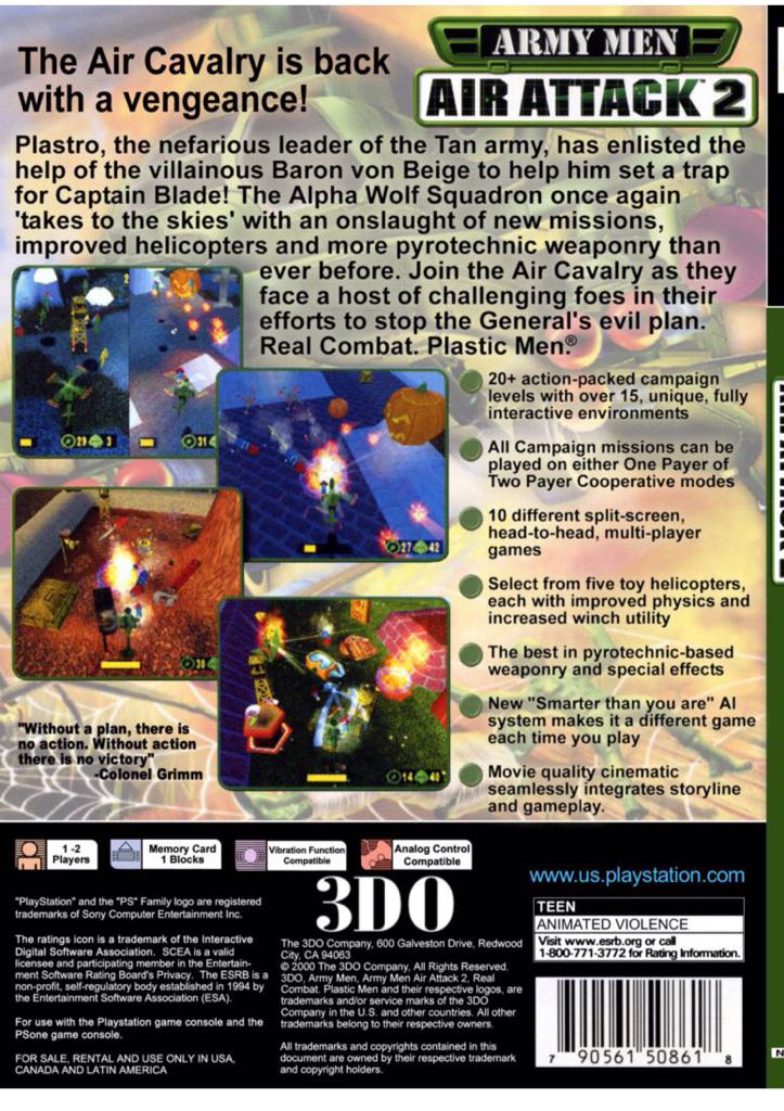 Army Men: Air Attack 2 - Sony PlayStation 2 (PS2) (3DO - 1-2) video game collectible [Barcode 790561508816] - Main Image 2