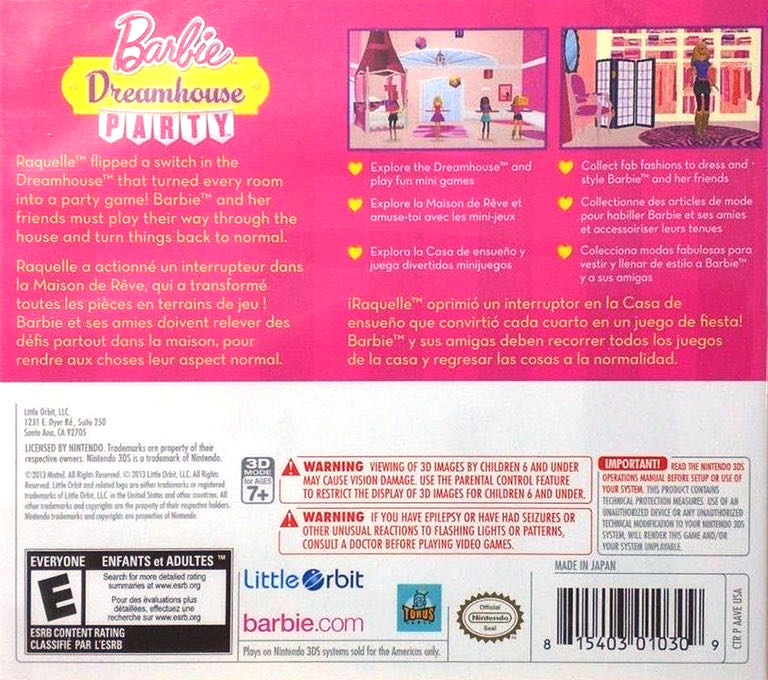 Barbie: Dreamhouse Party - Nintendo 3DS (Little Orbit) video game collectible [Barcode 815403010309] - Main Image 2