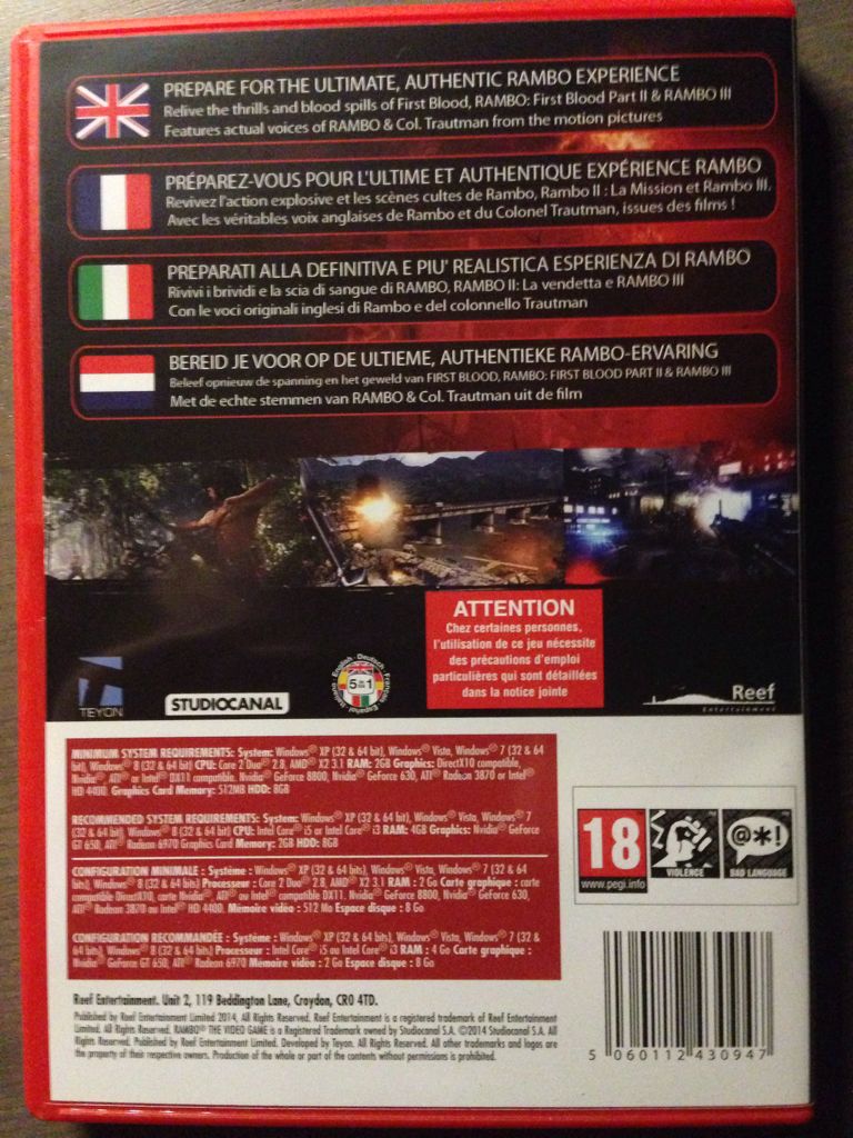 Rambo The Videogame PC REEF ENTERTAINMENT LTD - PC (2) video game collectible [Barcode 5060112430947] - Main Image 2
