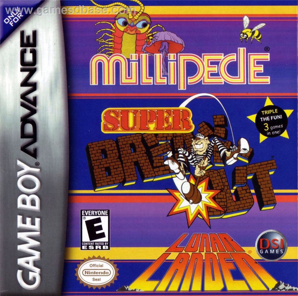 Super Breakout / Lunar Lander / Millipede (3-IN-1) - Nintendo Game Boy Advance (GBA) video game collectible - Main Image 1