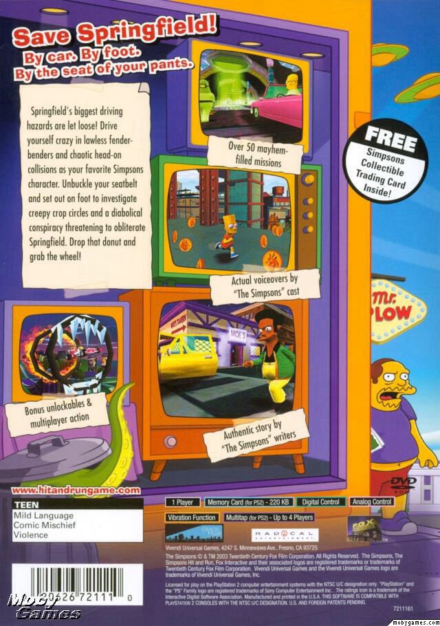 Simsons Hit & Run - Sony PlayStation 2 (PS2) video game collectible [Barcode 020626724920] - Main Image 2