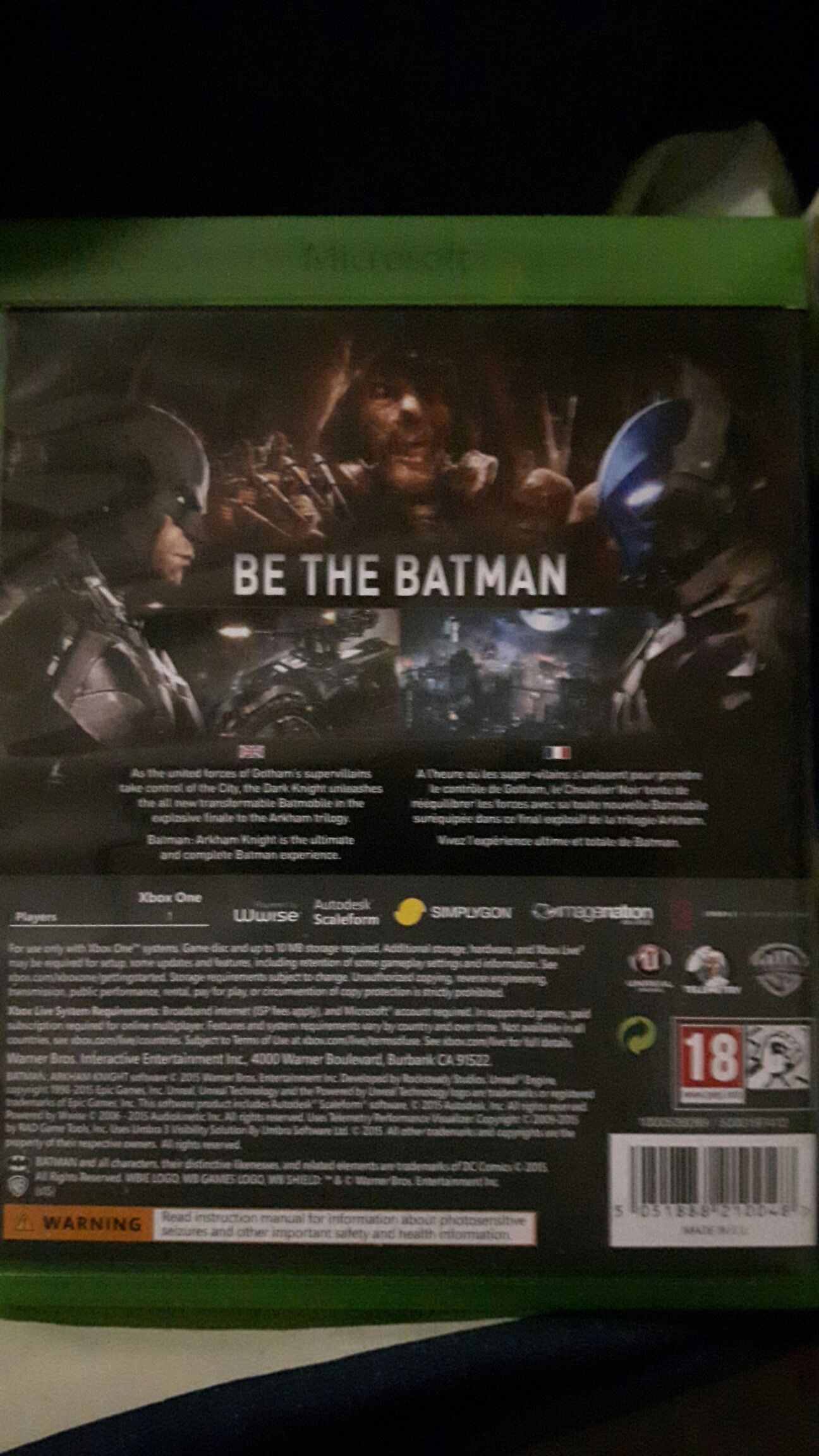 Batman Arkham Knight - Microsoft Xbox One (Rocksteady/WB Games Montreal - 1) video game collectible [Barcode 5051888210048] - Main Image 2