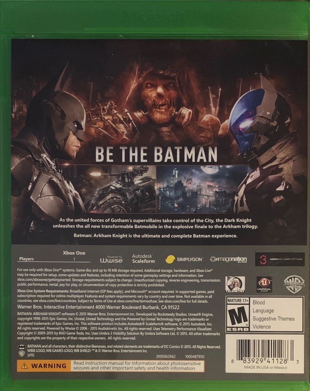 Batman: Arkham Knight - Microsoft Xbox One (WB Games - 1) video game collectible [Barcode 883929411283] - Main Image 3