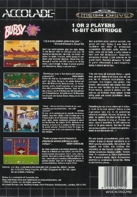 Bubsy 1 - Sega Mega Drive (Accolade - 1) video game collectible [Barcode 5020622042214] - Main Image 2