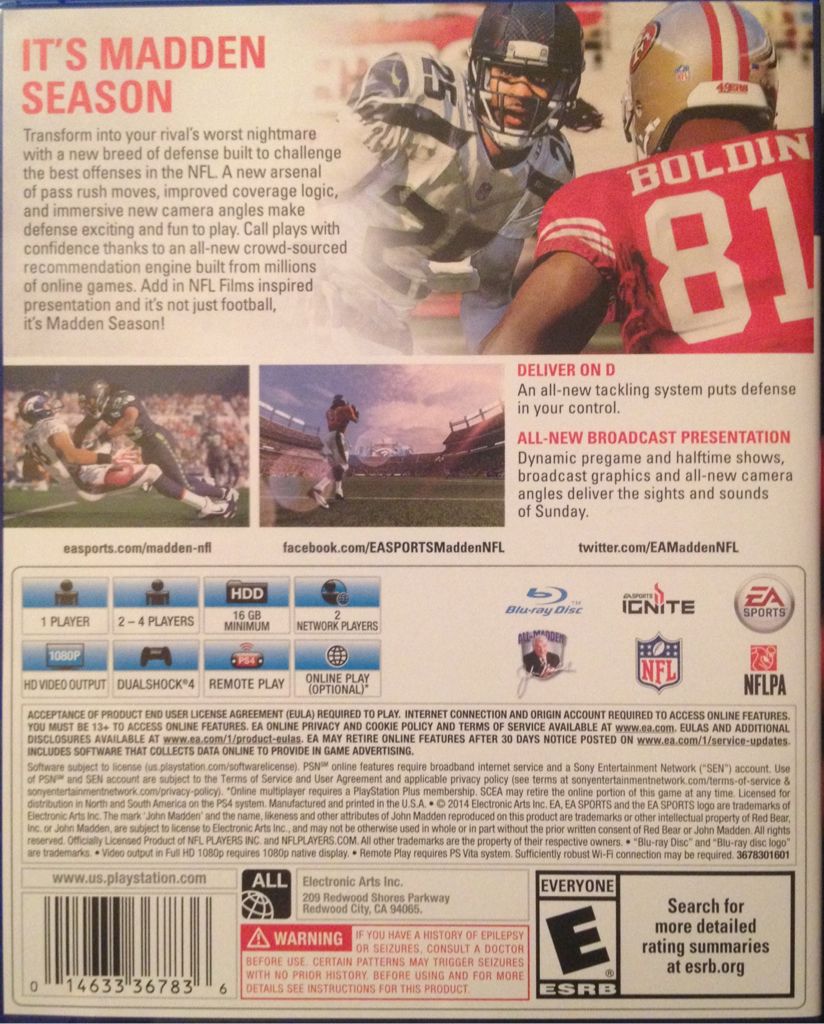 Madden NFL 15 - Sony PlayStation 4 (PS4) (Electronic Arts - 4) video game collectible [Barcode 014633367836] - Main Image 2