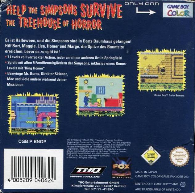 The Simpsons: Night of the Living Treehouse of Horror - Nintendo Game Boy Color (Nintendo - 1 Players) video game collectible [Barcode 785138320496] - Main Image 2
