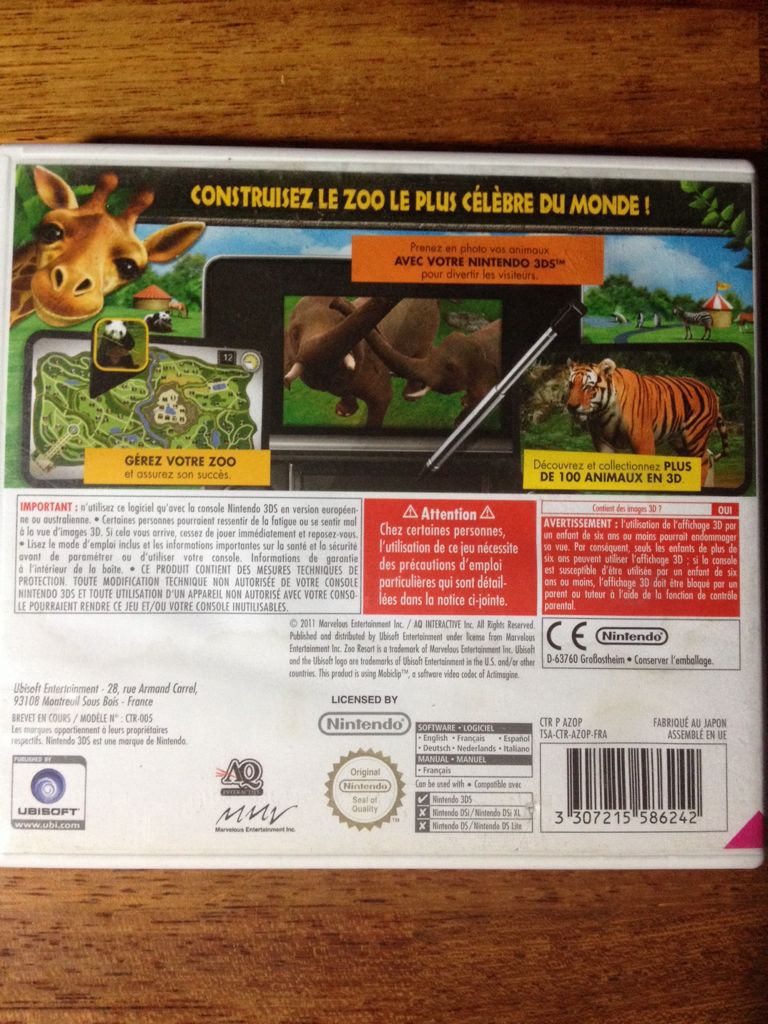 Zoo Resort 3D - Nintendo 3DS (Ubisoft Inc.) video game collectible [Barcode 3307215586242] - Main Image 2
