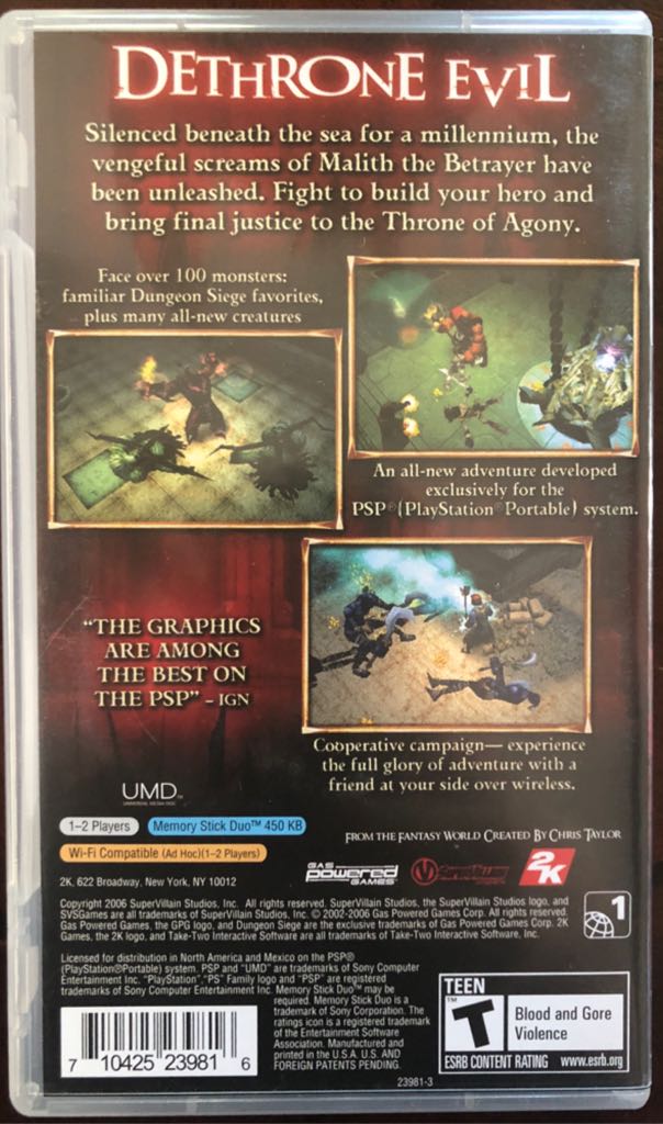 Dungeon Siege: Throne of Agony - Sony PlayStation Portable (PSP) (2K - 1) video game collectible [Barcode 710425239816] - Main Image 2