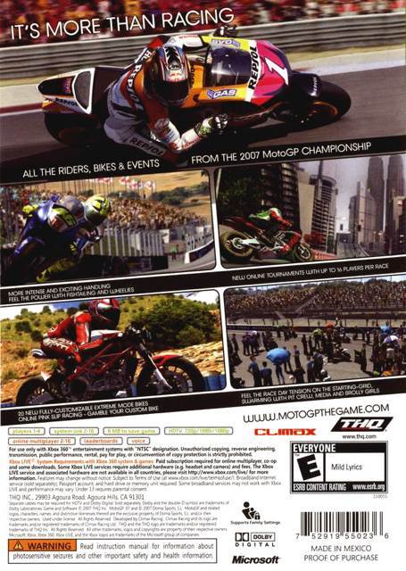 MotoGP 07 - Microsoft Xbox 360 (THQ - 12) video game collectible [Barcode 752919550236] - Main Image 2