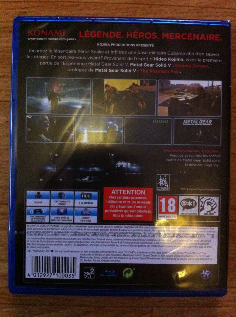 Metal Gear Solid 5 : Ground Zeroes - Sony PlayStation 4 (PS4) (Konami - 1) video game collectible [Barcode 4012927100035] - Main Image 2