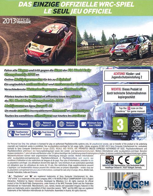 WRC 3 Fia World Rally Championship - Sony PlayStation Vita (PS Vita) (Milestone S.r.l. - 1) video game collectible [Barcode 8059617100902] - Main Image 2