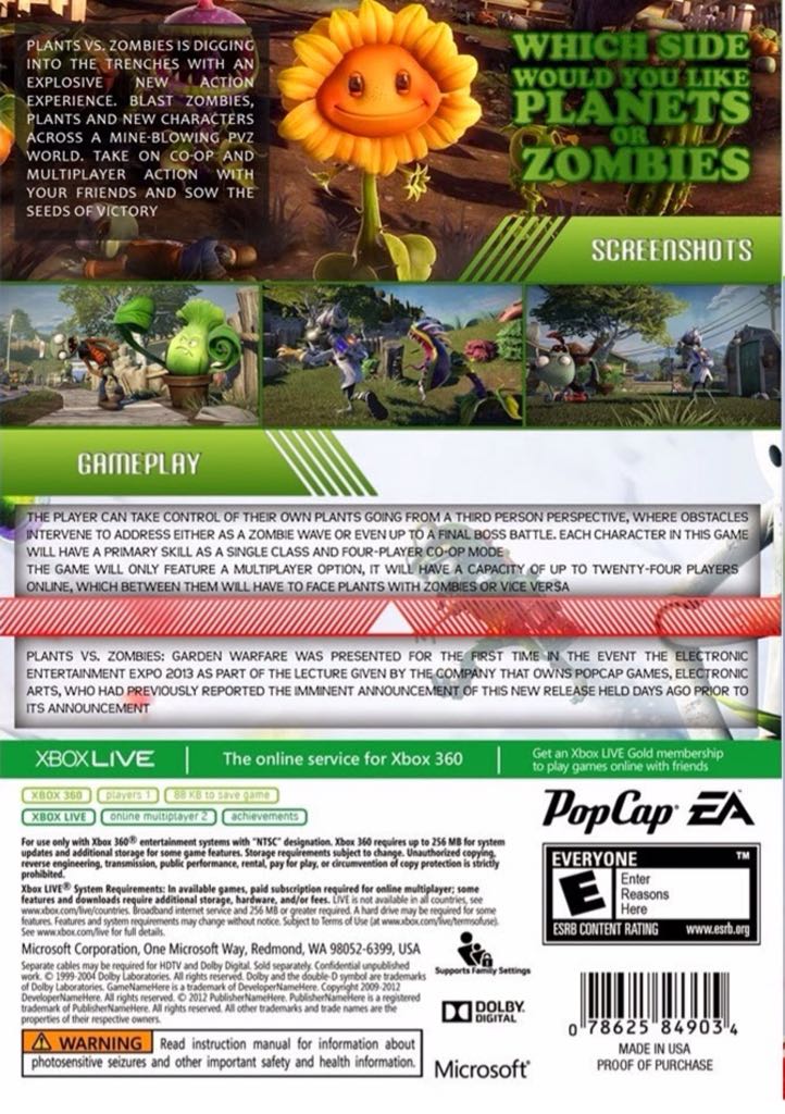 Plants vs. Zombies: Garden Warfare - Microsoft Xbox 360 ((EA) Electronic Arts - 2-24) video game collectible [Barcode 5030938112327] - Main Image 2