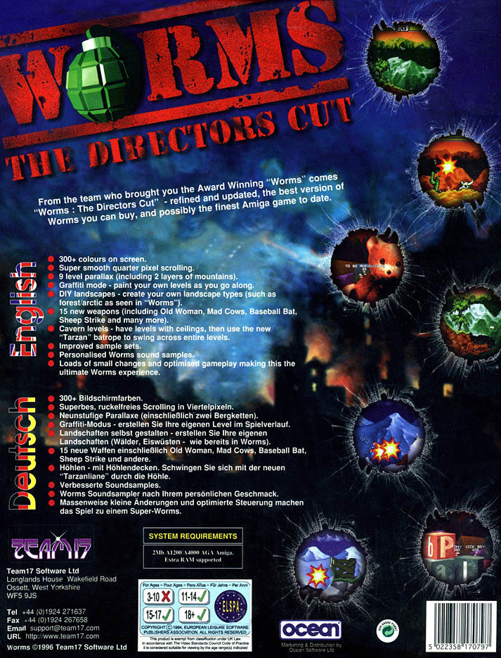 Worms: The Director’s Cut (AGA) - Commodore Amiga (Ocean) video game collectible - Main Image 2
