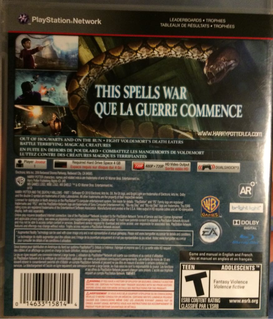 Harry Potter and the Deathly Hallows: Part 1 - Sony PlayStation 3 (PS3) (WB Games - 1) video game collectible [Barcode 014633158144] - Main Image 2
