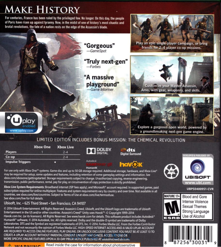 Assassin’s Creed: Unity (Digital) - Microsoft Xbox One (Ubisoft - 1) video game collectible [Barcode 3307215805299] - Main Image 2
