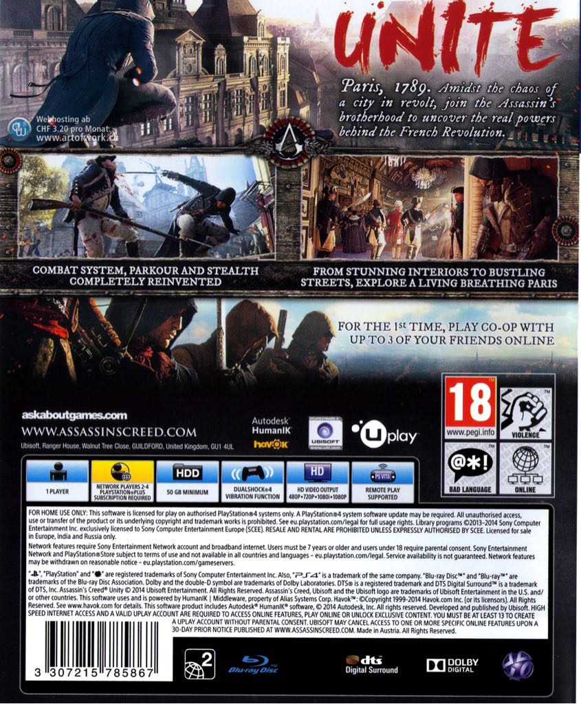 Assassin’s Creed : Unity - Sony PlayStation 4 (PS4) (Ubisoft) video game collectible [Barcode 3307215785935] - Main Image 2