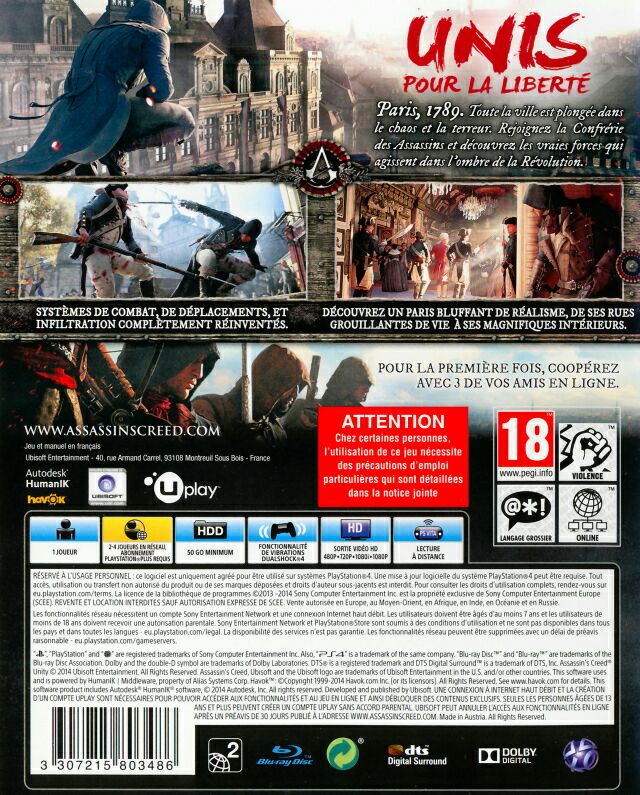 Assassin’s Creed Unity - Sony PlayStation 4 (PS4) (Ubi Soft - 1) video game collectible [Barcode 3307215803509] - Main Image 2