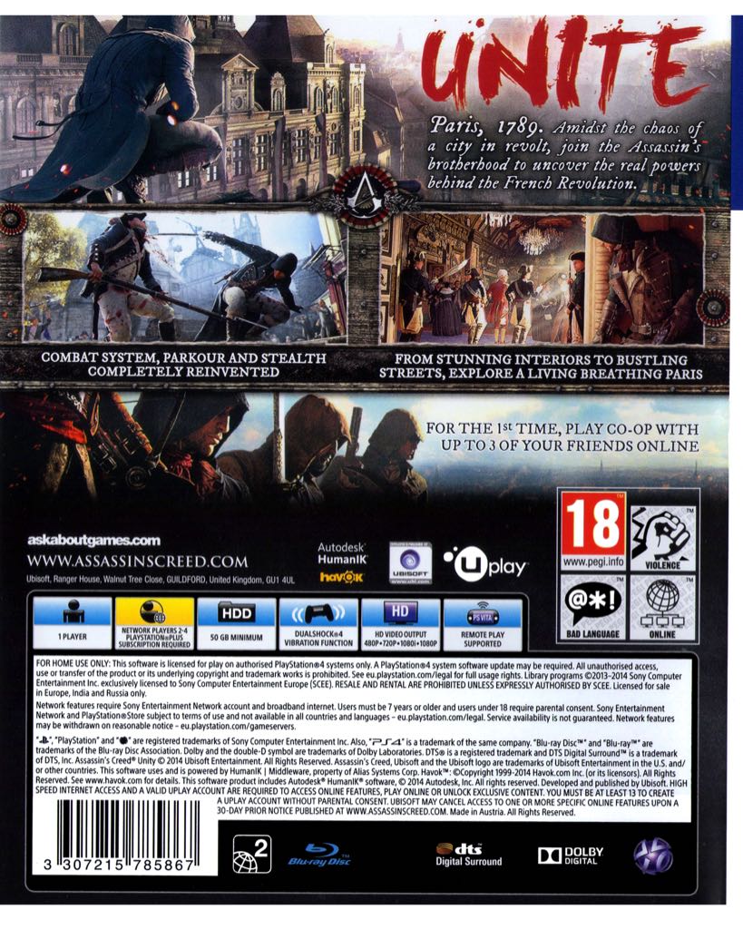 Assassin’s Creed Unity - Sony PlayStation 4 (PS4) (Ubisoft) video game collectible [Barcode 3307215803530] - Main Image 2