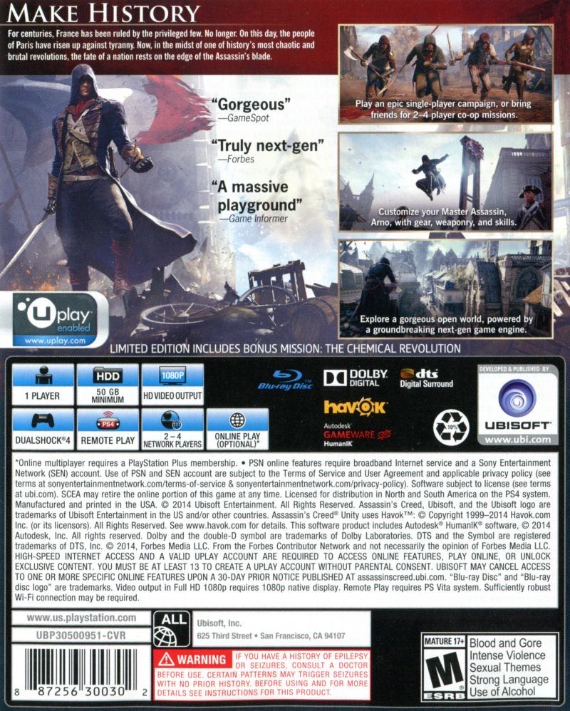 Assassins Creed Unity (Notre Dame Edition) - Sony PlayStation 4 (PS4) (Ubisoft - 1) video game collectible [Barcode 3307215803592] - Main Image 2